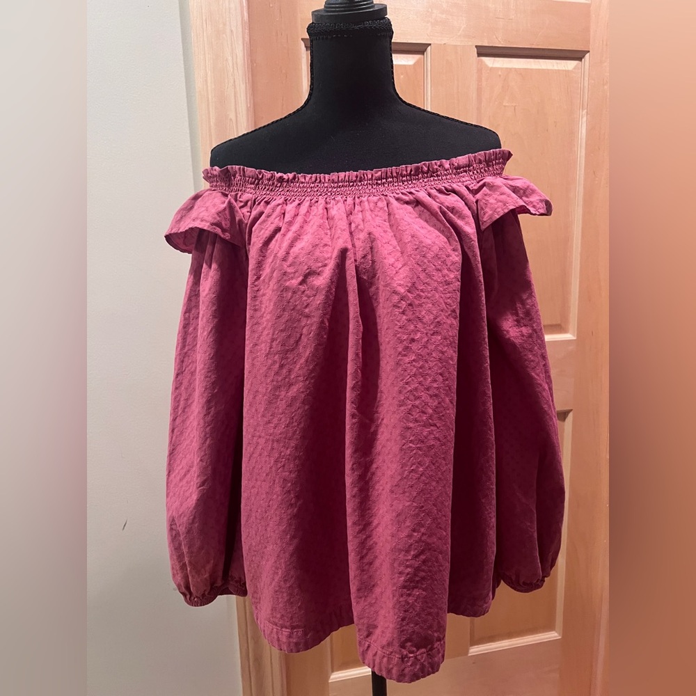 Sonoma Women’s Boho Rose Pink Cotton Top Drop Shoulder Peasant Cottagecore L